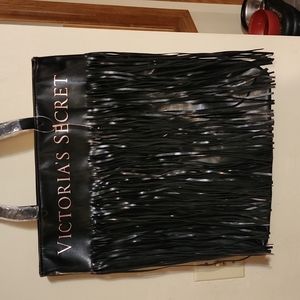 NWT Victoria’s Secret Fringe Faux Leather Tote Black w/ Rose Gold Accents -m